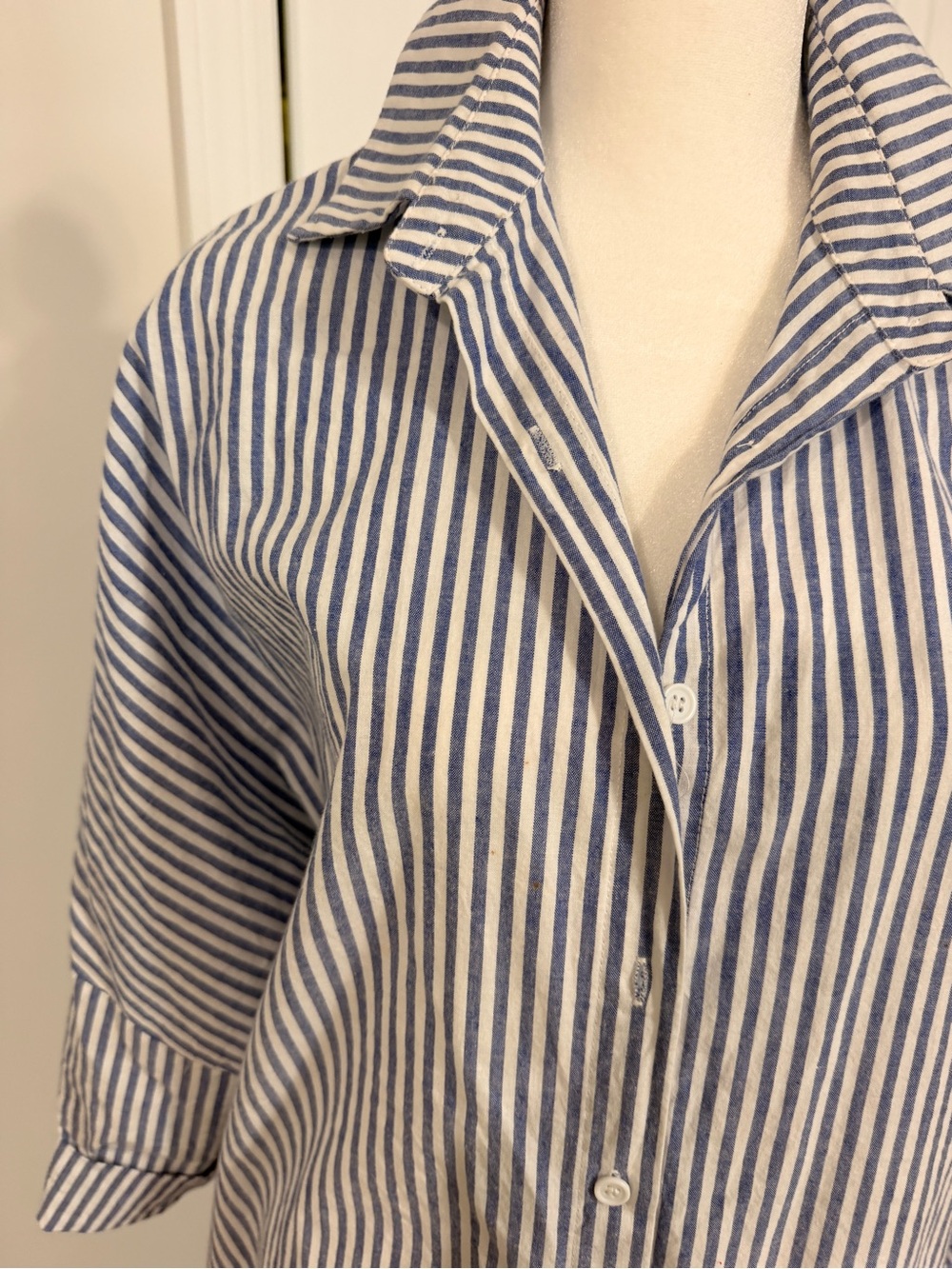 Striped Button-Down Maxi Shirt Dress in Blue and White - Picture 3 of 5